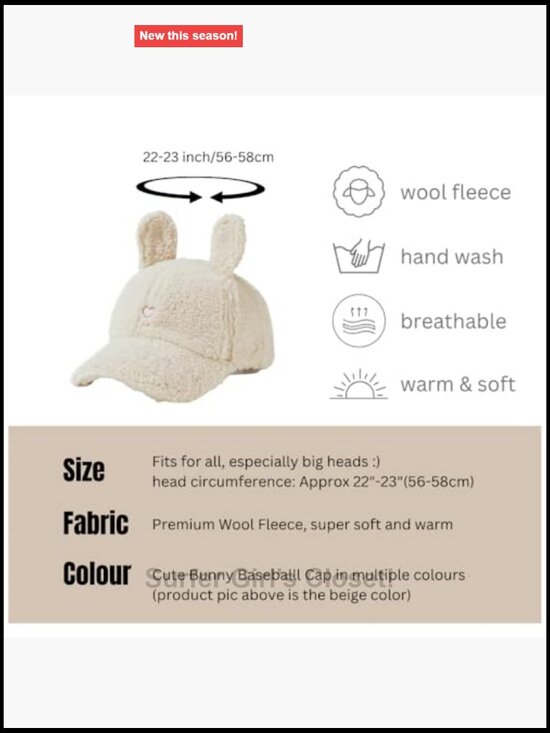 Wool Blend Rabbit Ears Baseball Cap Women Winter Warm Slouchy Beanie main image 6